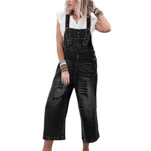 Amaryllis Distressed Overall Wide-Leg Relaxed Adjustable Straps Vintage Inspired
